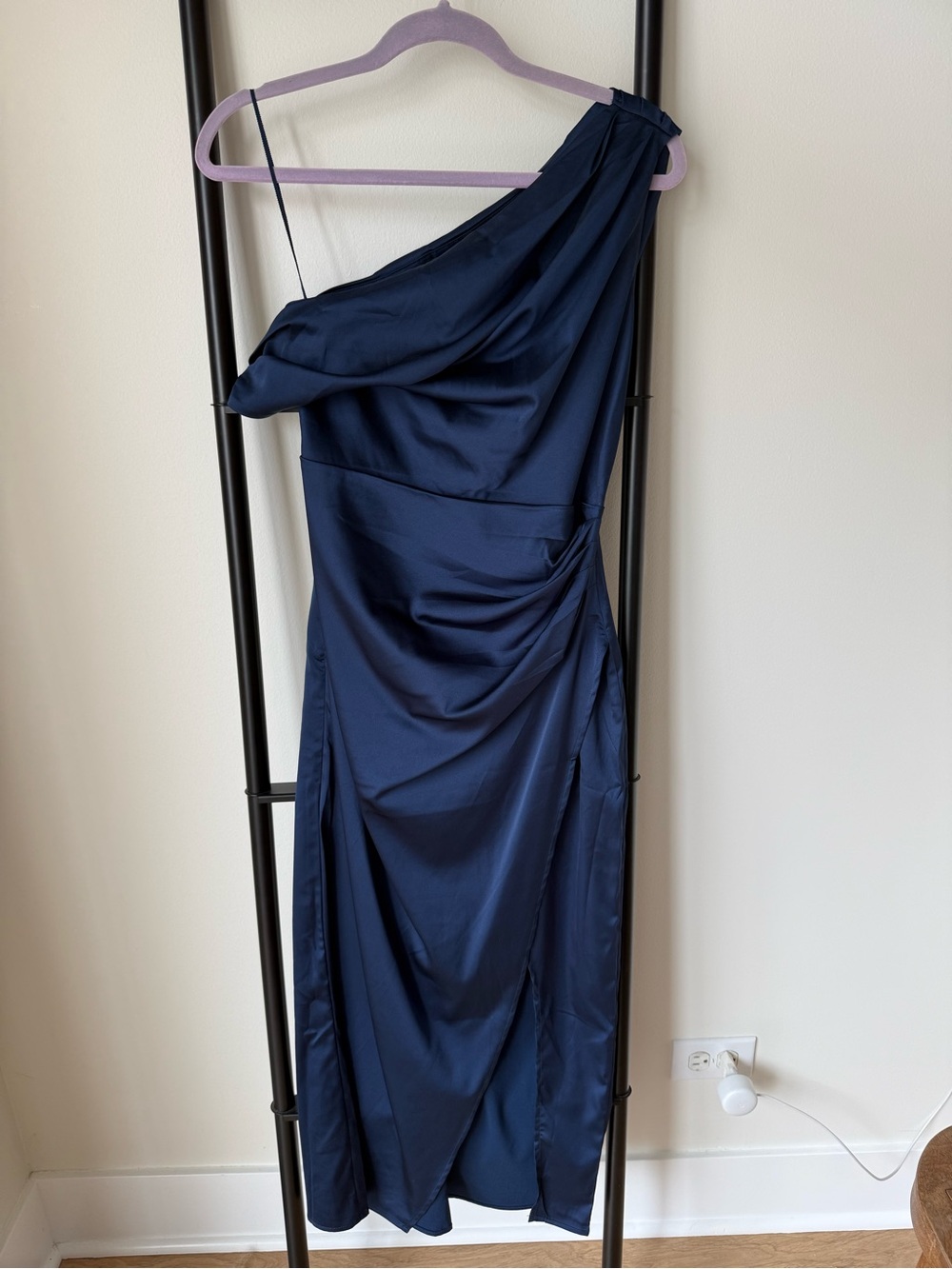 Abercrombie & Fitch One-Shoulder Navy Satin Dress